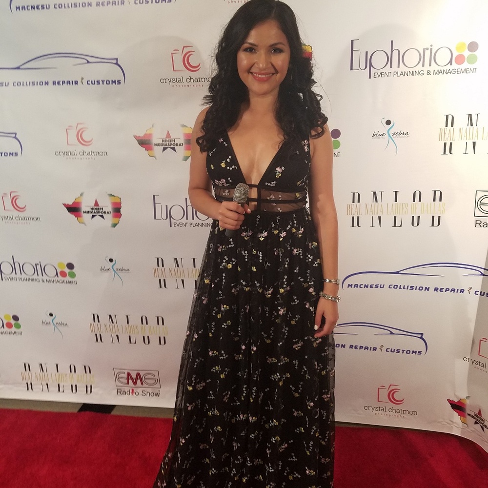 Floral Embroidered Black Gown